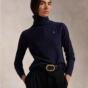 Ralph Lauren Navy Cable Knit Turtleneck Sweater